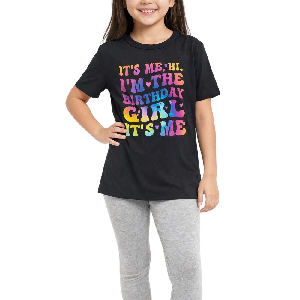 Kids Birthday Girl Graphic Tee Shirt + Gray Leggings Set Size 8/9 Rainbow Print